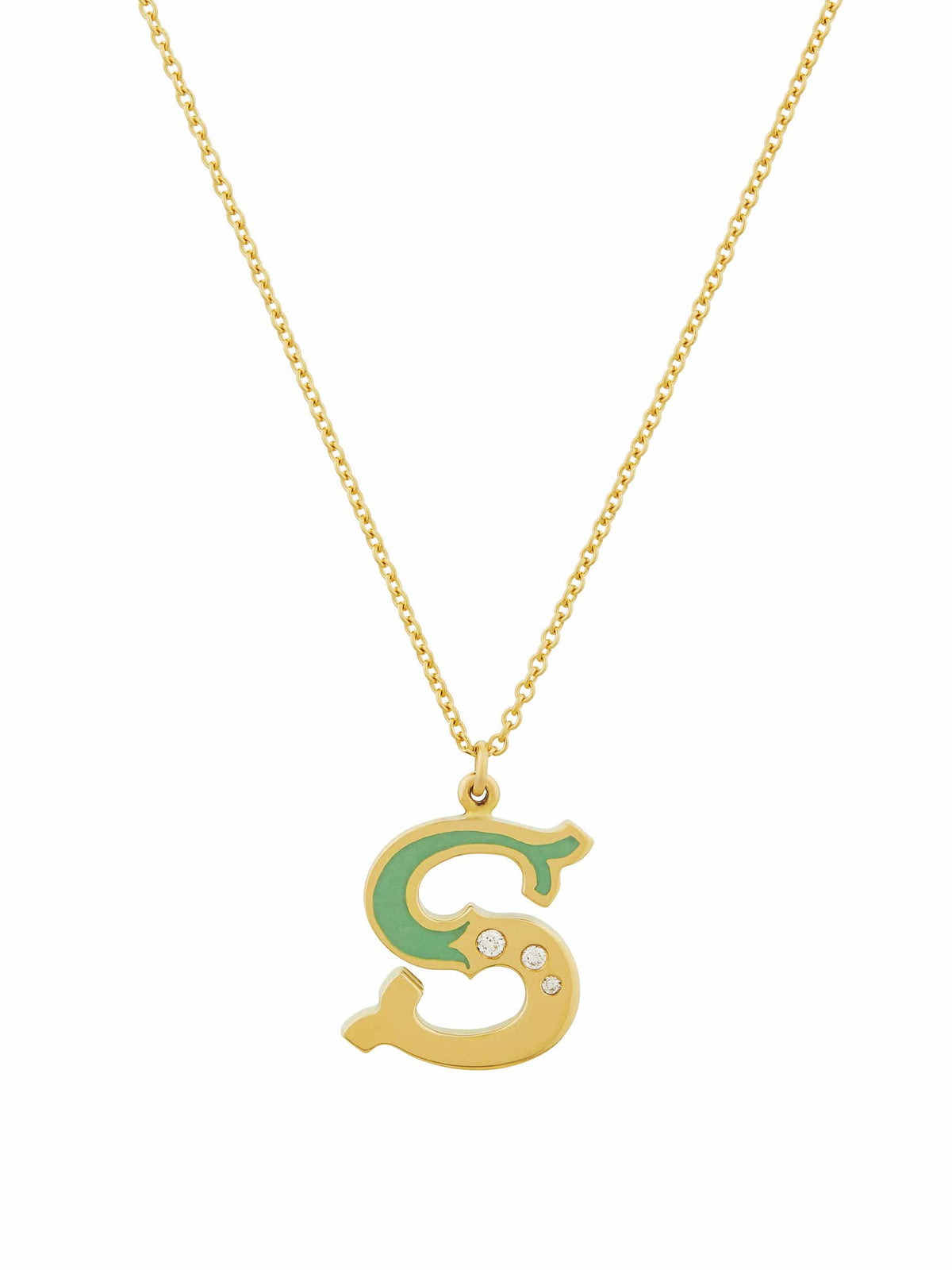 18ct Enamelled Letter S Necklace