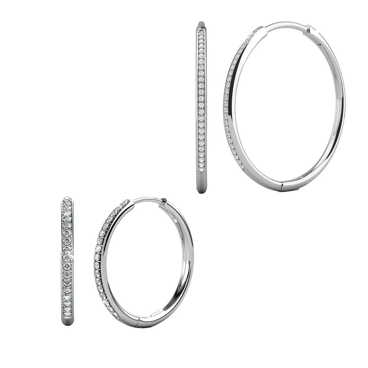 Bianca, Leslie 18k White Gold Plated Hoop Earrings with Swarovski Crystals (2 Pair Set)
