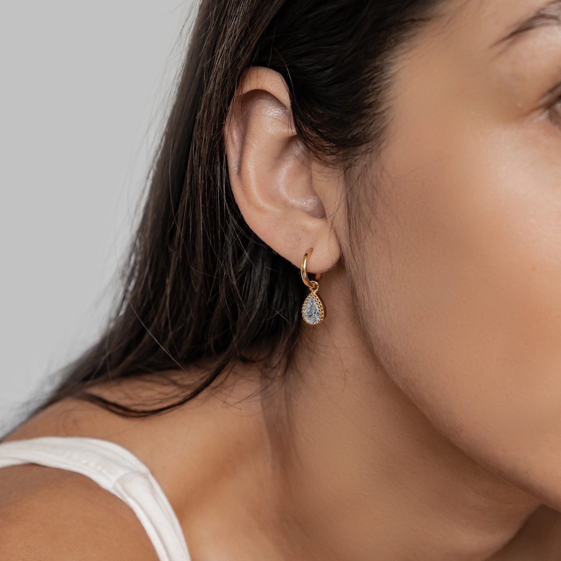 March Aquamarine Birthstone Hoop Earrings Sterling Silver