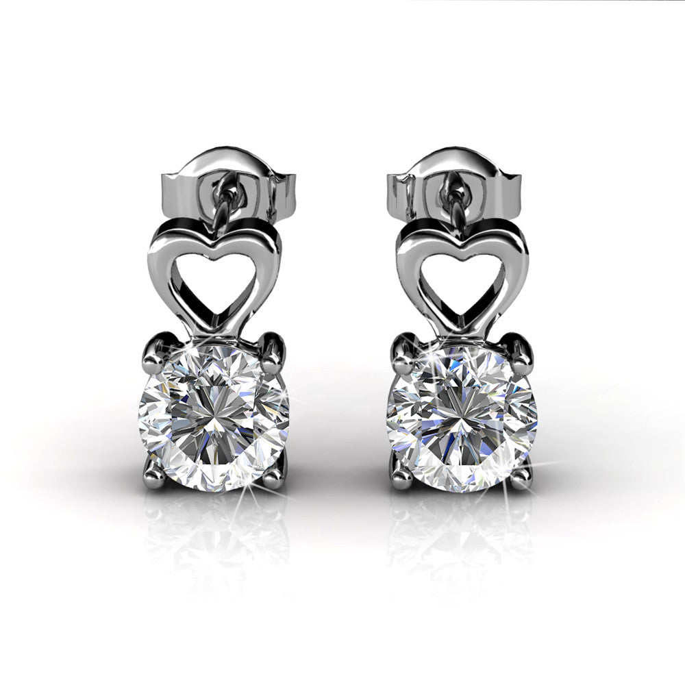 Marian 18k White Gold Heart Earrings with Round Cut Swarovski Crystal