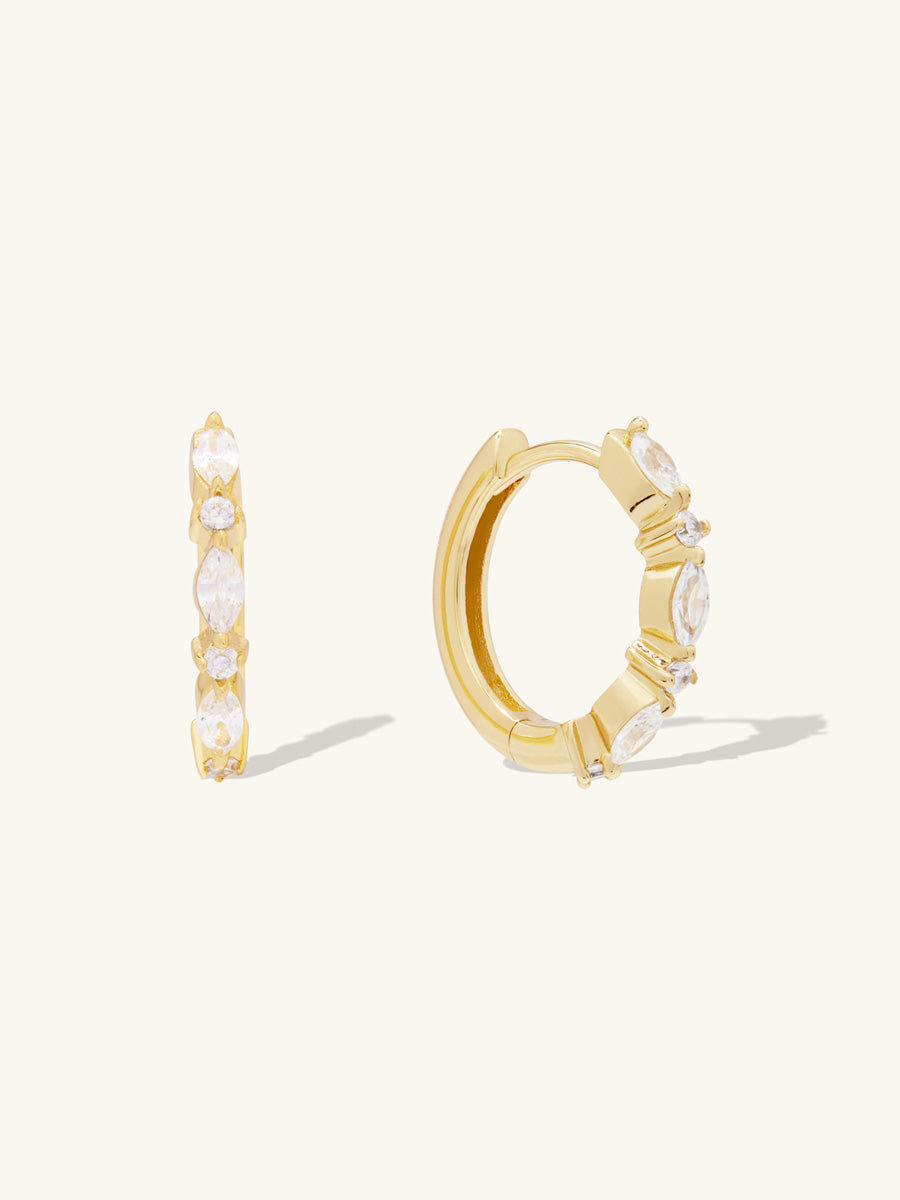 Marquise Pave Gold 11mm Huggie Earrings