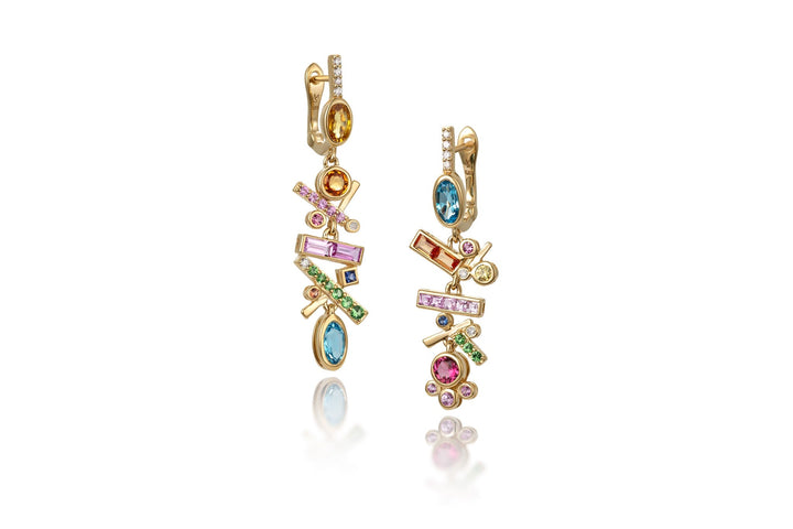 Falling Stars Dangle Earring - Short - Multi-Color