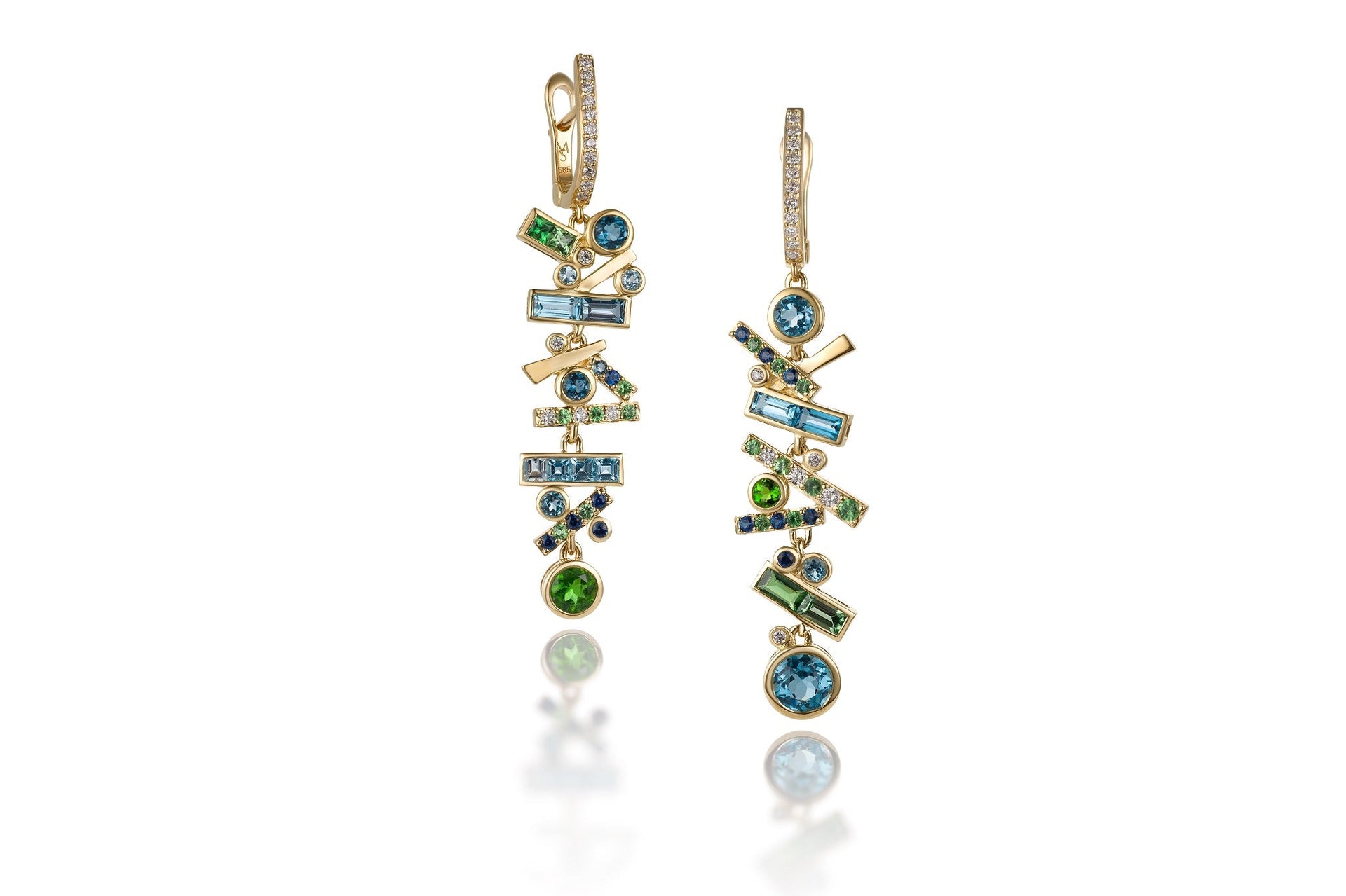 Falling Stars Long Earrings In Blue/Green