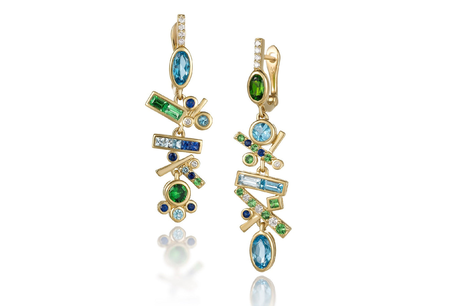 Falling Stars Dangle Earrings In Blue/Green