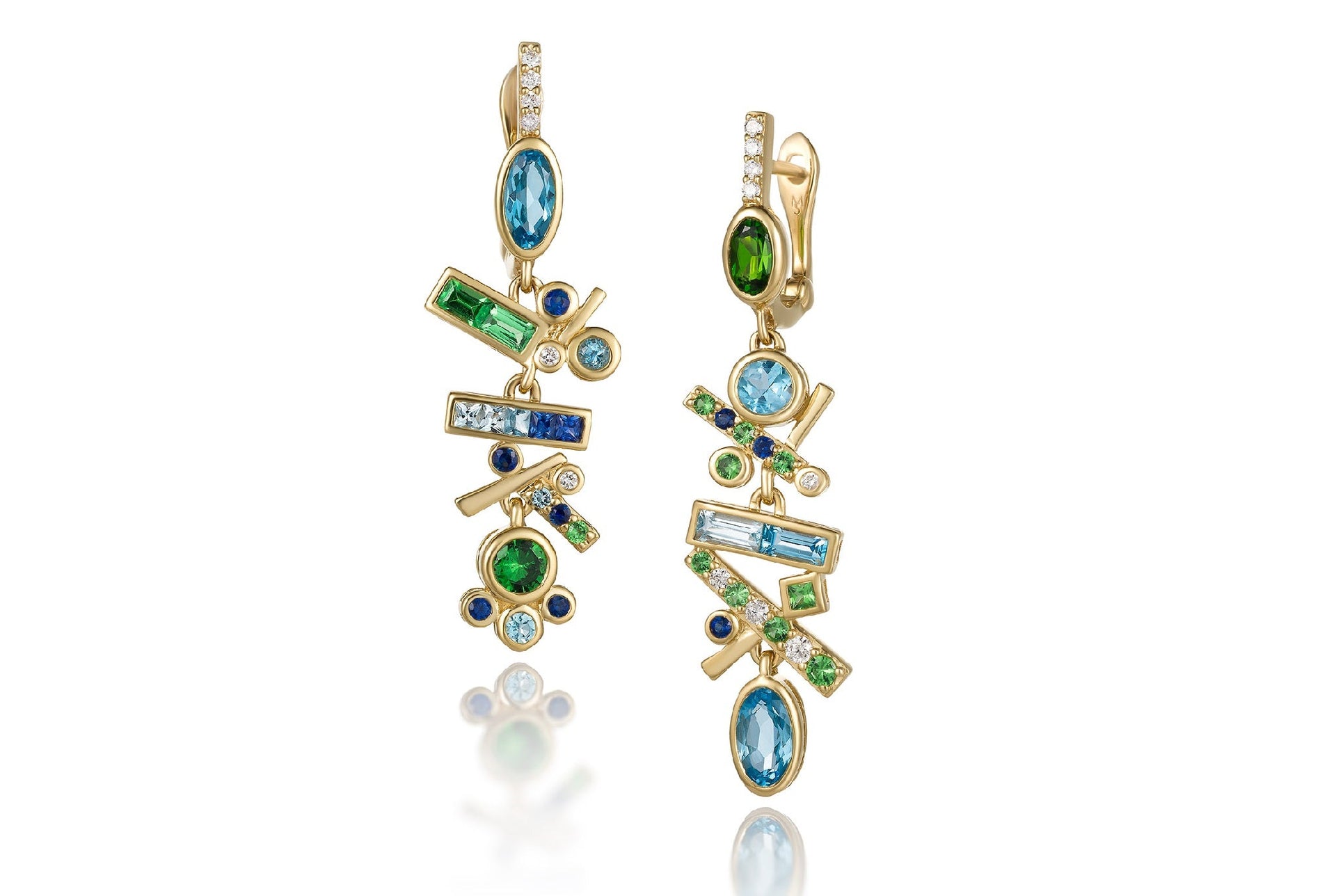 Falling Stars Dangle Earrings In Blue/Green