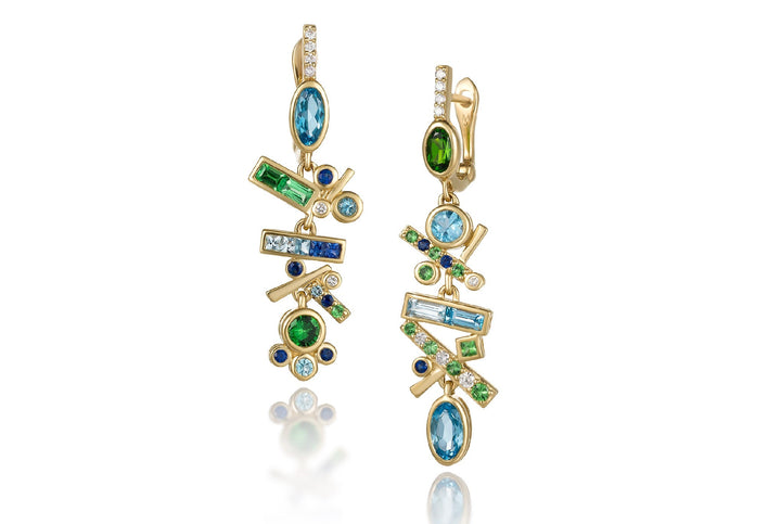 Falling Stars Dangle Earrings In Blue/Green