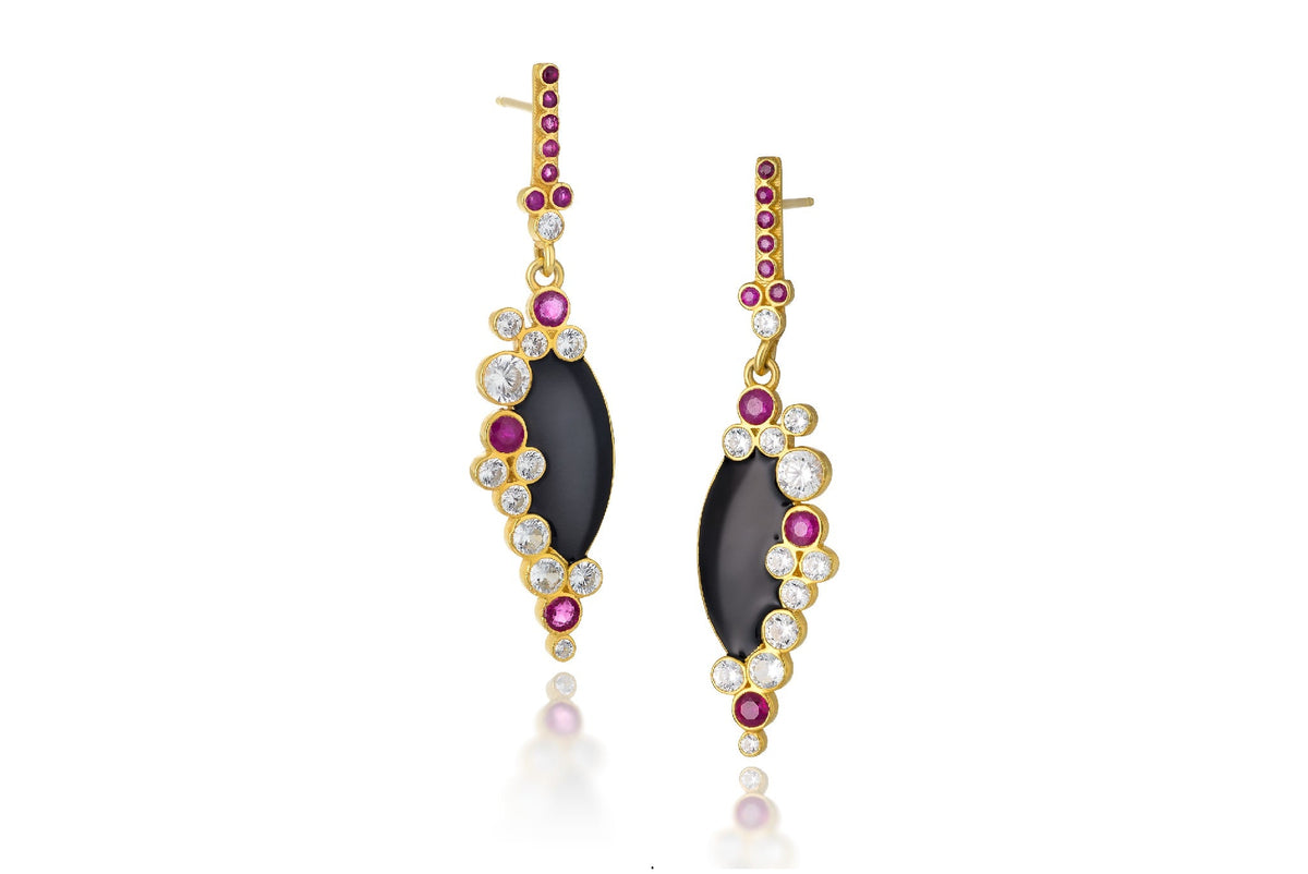 Aurora Black Enamel+ Ruby Earrings
