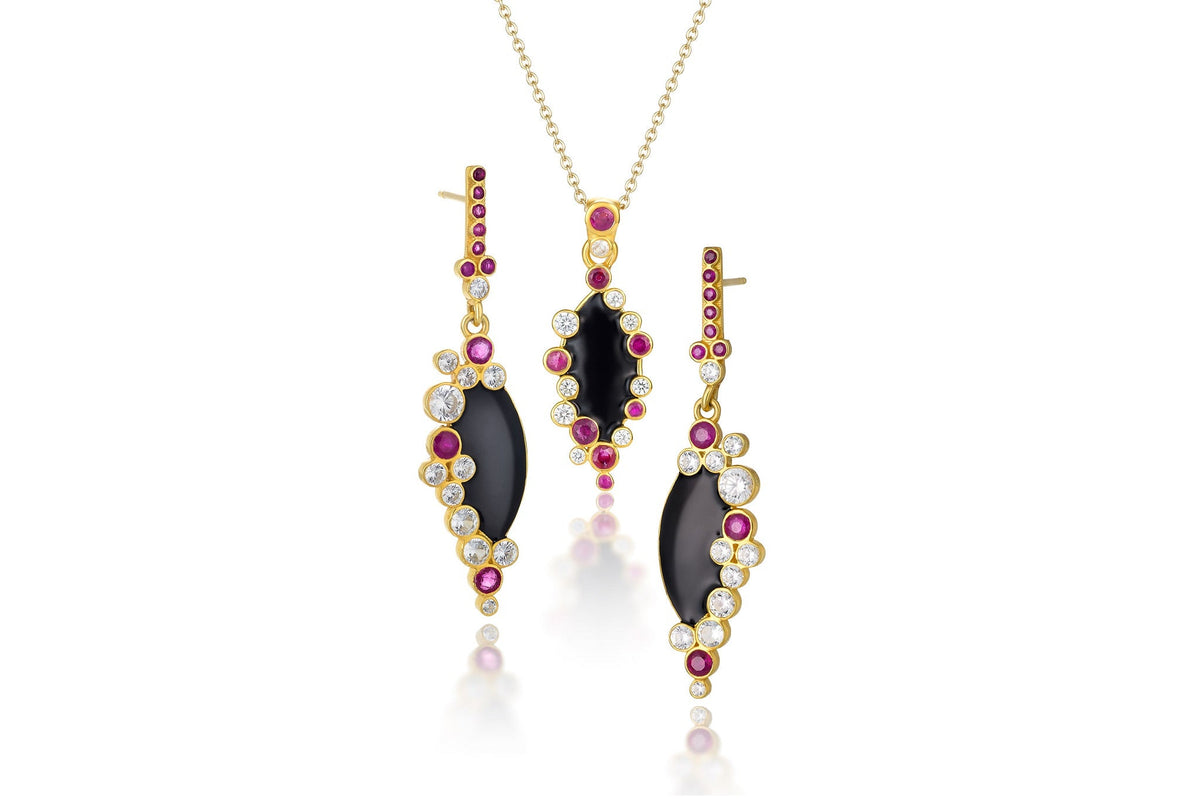 Aurora Black Enamel and Ruby Pendant