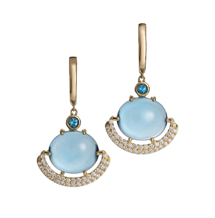 Blue Hour - Eclipse Earrings In Blue Topaz With Diamonds