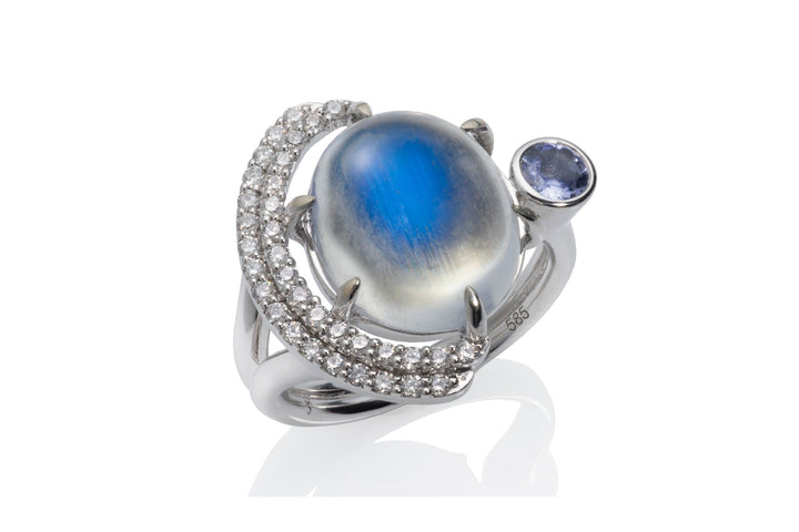 Blue Hour - Eclipse Ring With Blue Sheen Moonstone
