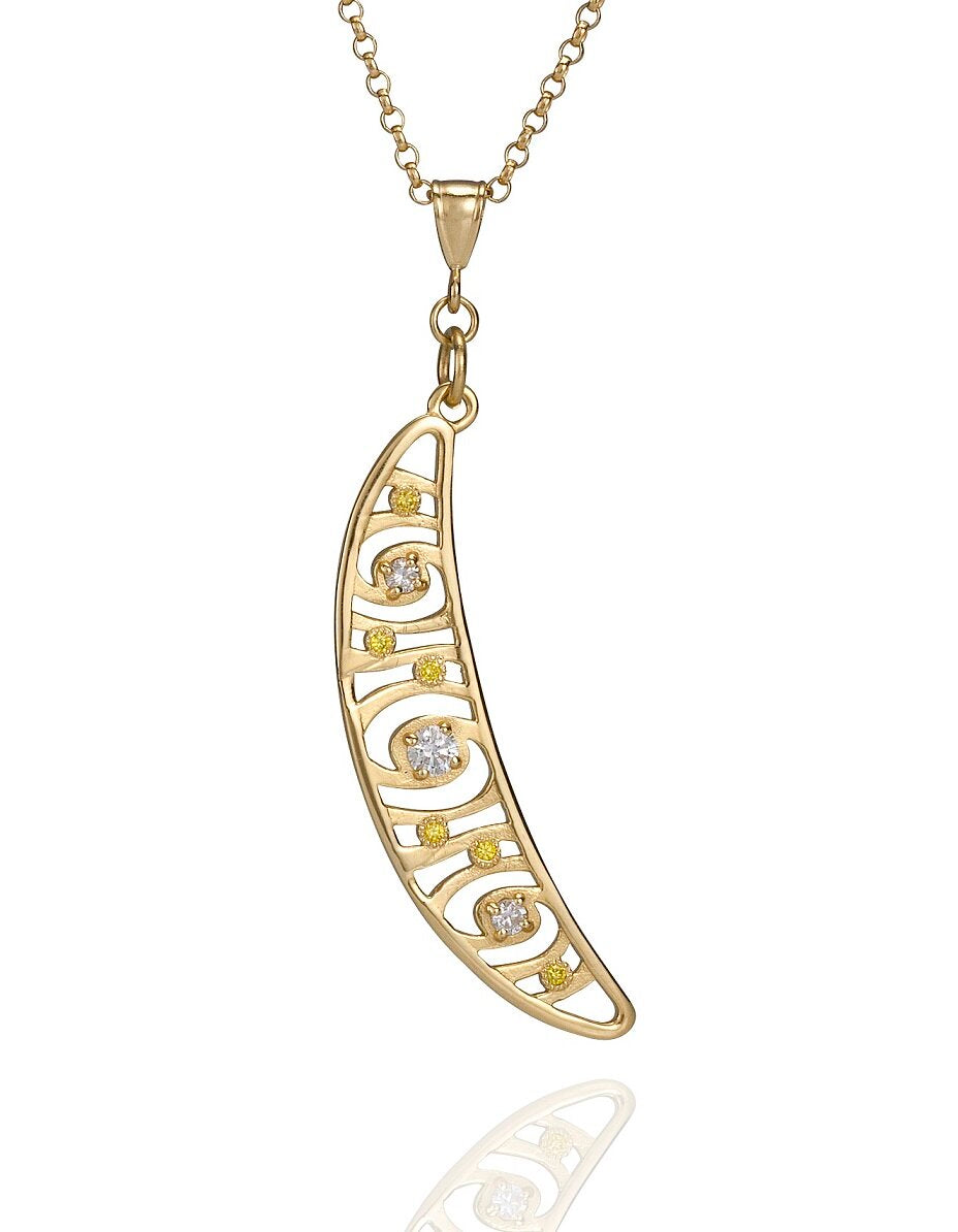 Moon And Stars Pendant In Gold With Diamonds