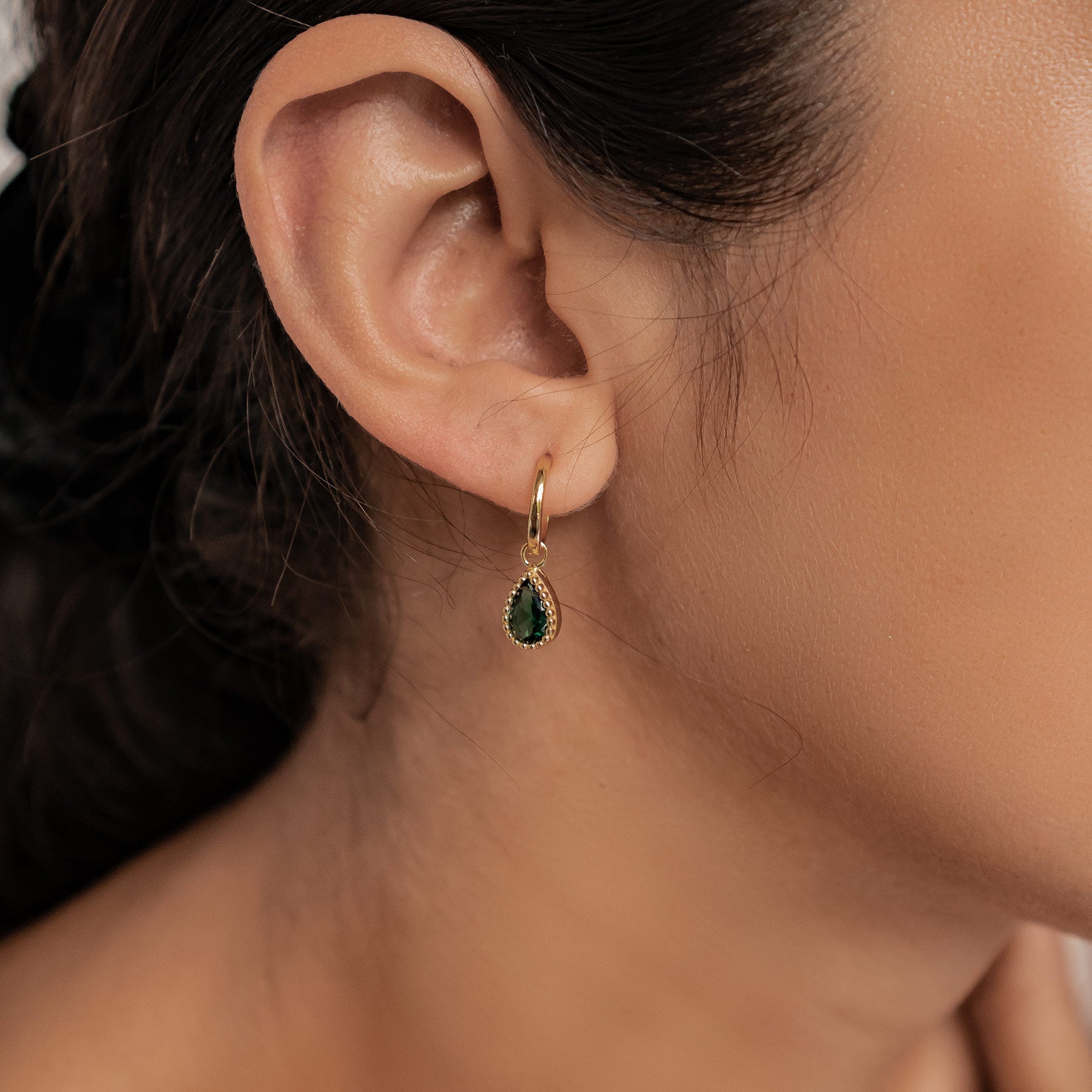 May Emerald Birthstone Hoop Earrings Sterling Silver