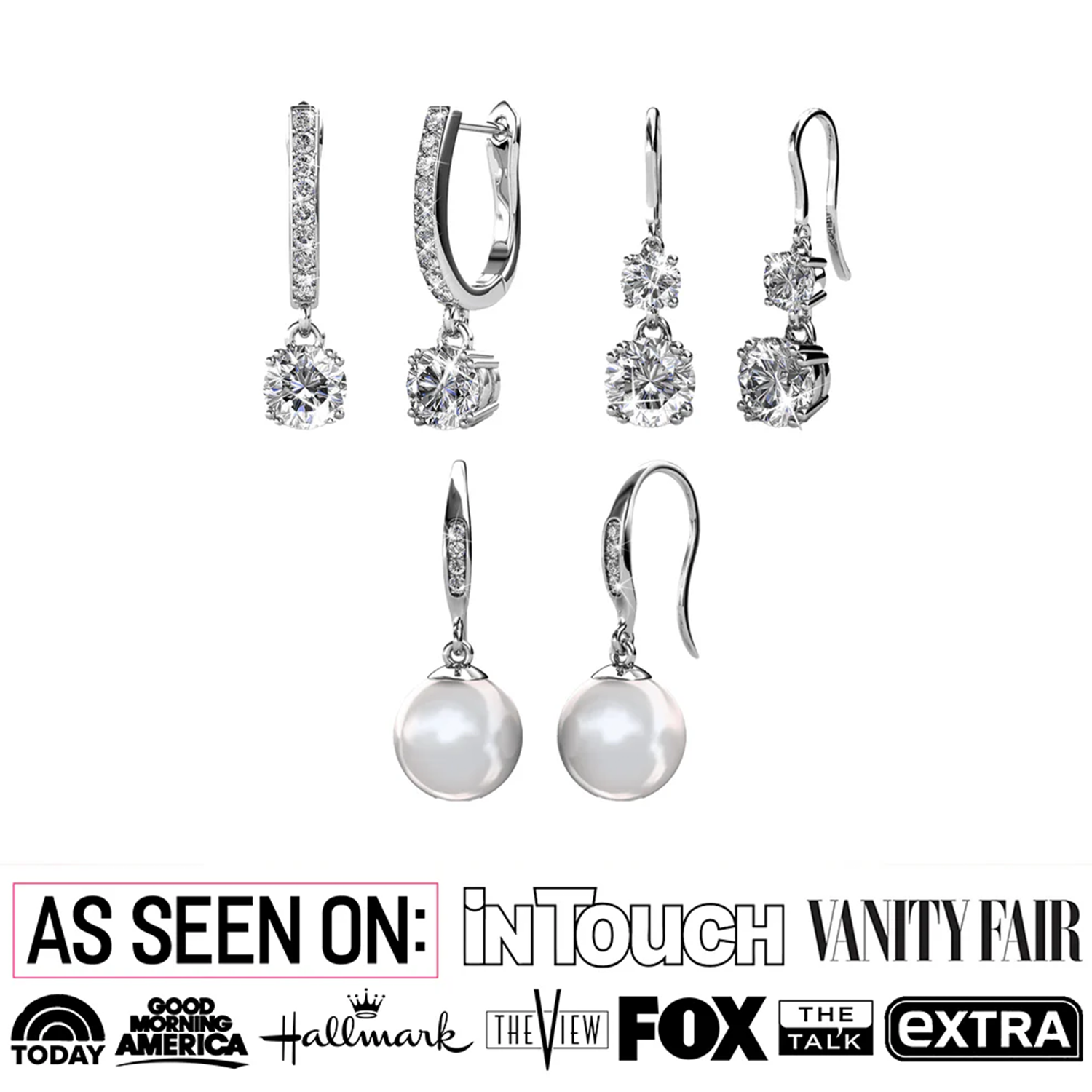 Cate & Chloe Earrings Pack of 3 - McKenzie, Kadence, Betty 18k White Gold Plated Drop Earrings