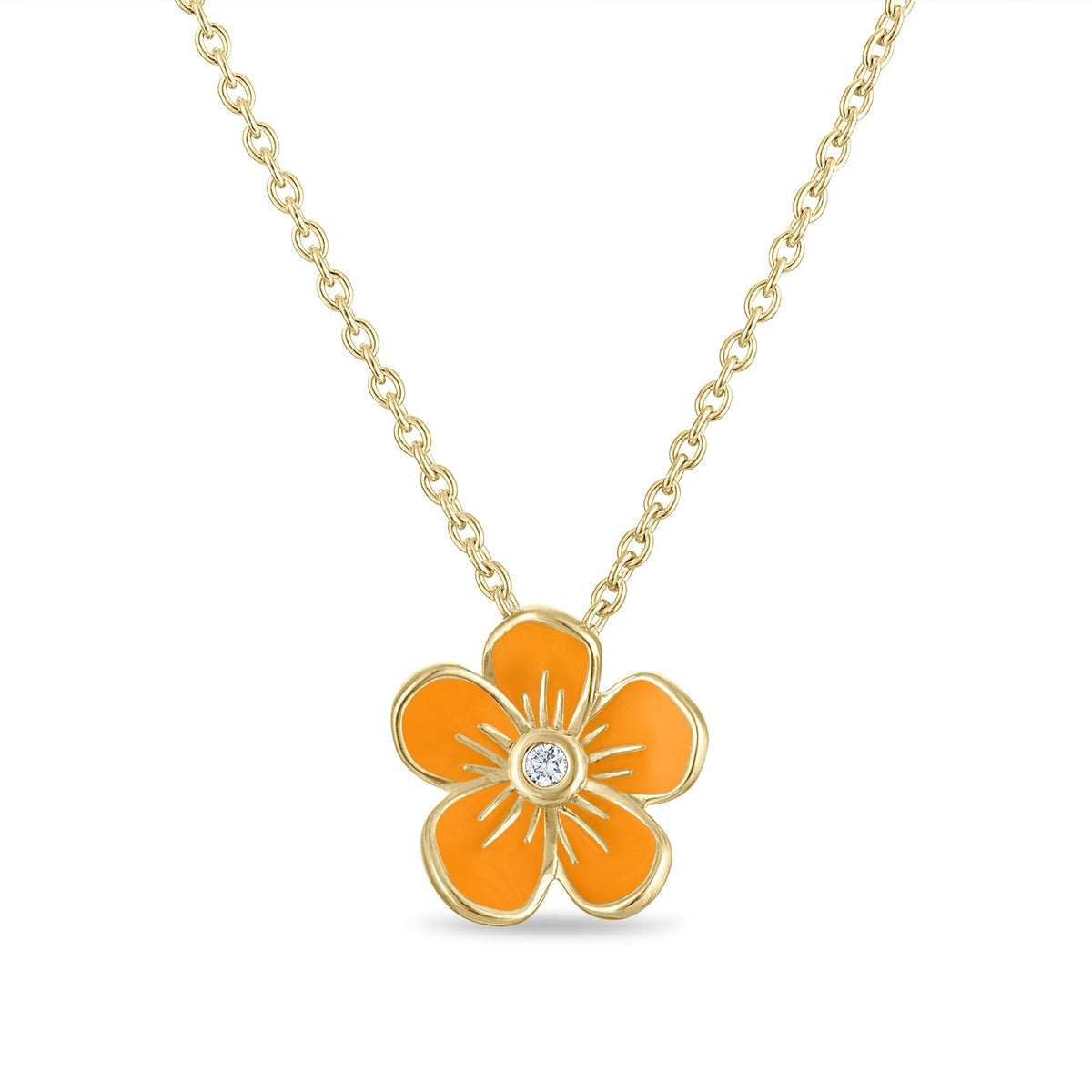 Medium Florette Single Pendant Necklace in Orange
