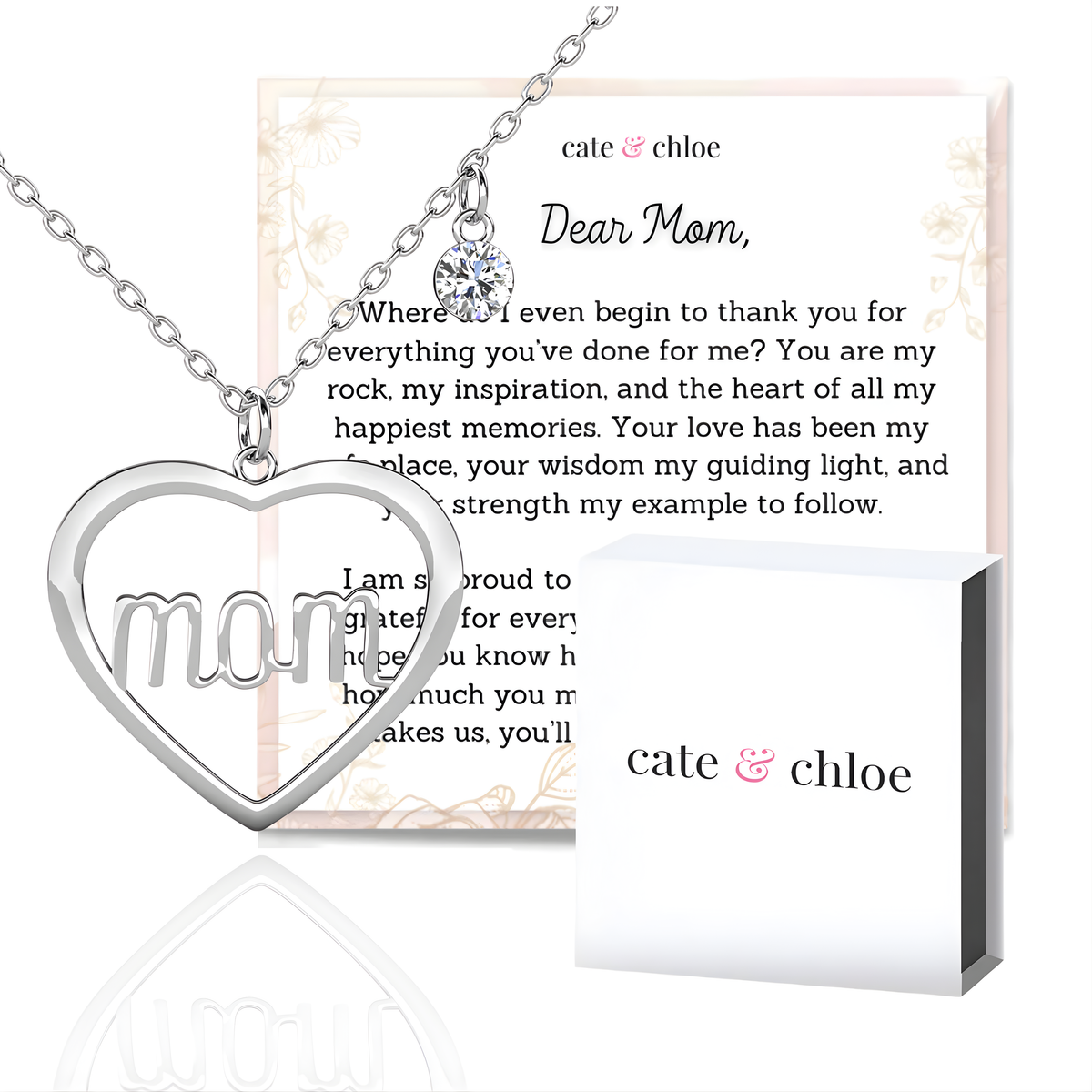 Melody 18k White Gold Plated Necklace with Swarovski Crystals & Heartfelt Message for Mom