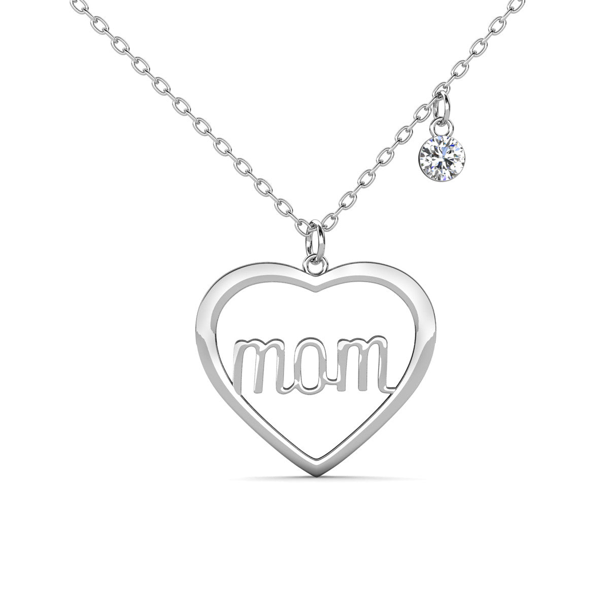 Melody 18k White Gold Plated Mom Heart Necklace with Swarovski Crystal