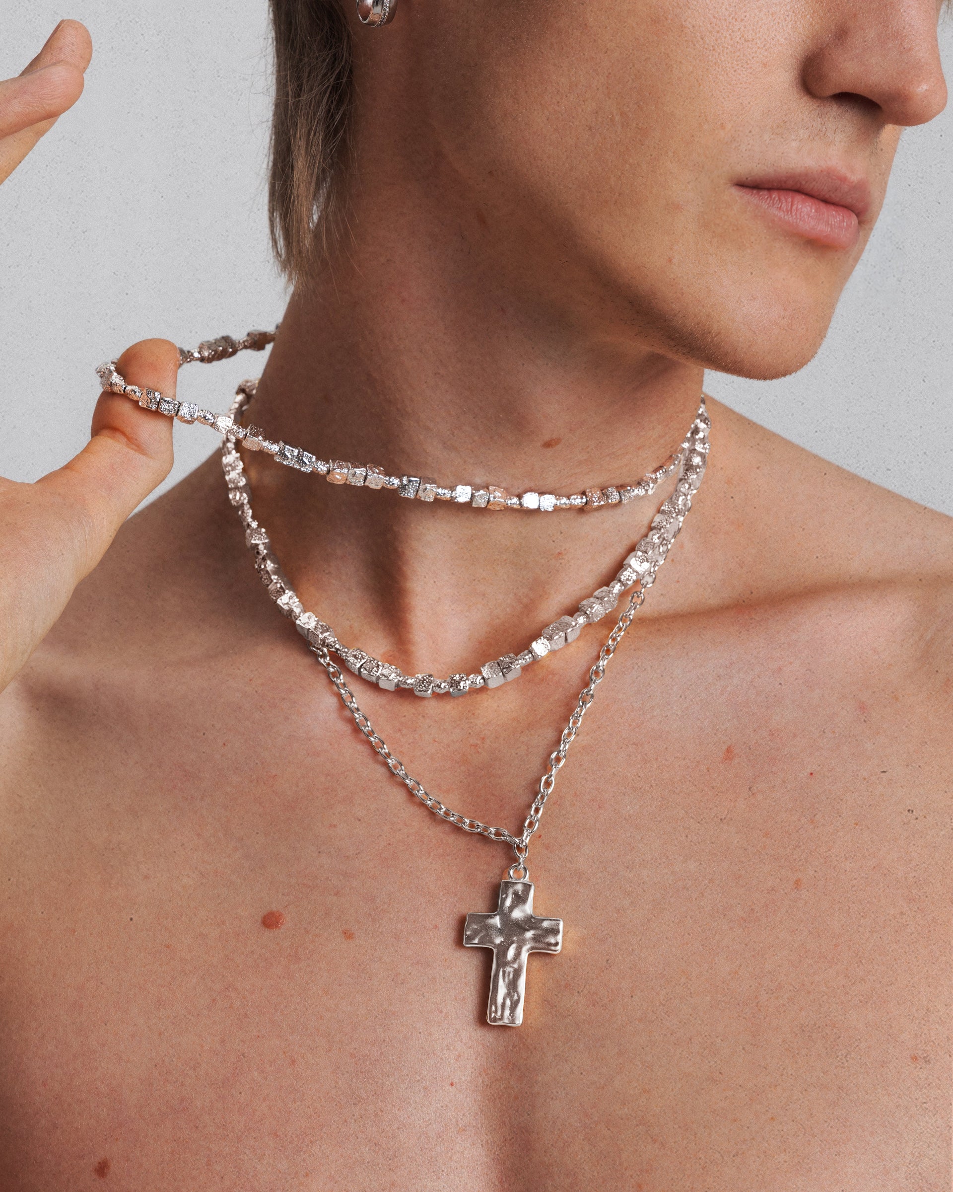 Textured Square Necklace in Silver