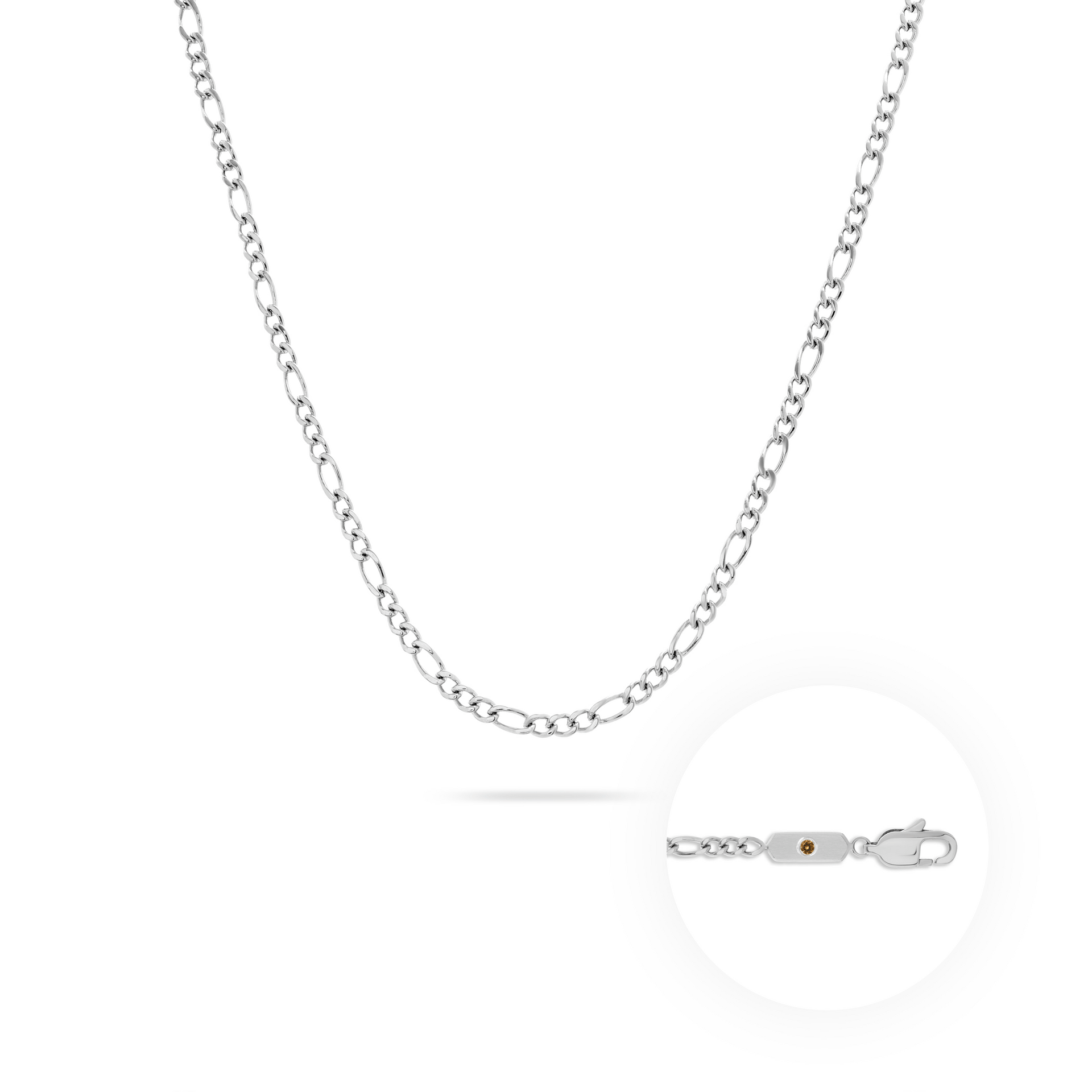 Intersection Figaro Chain Birthstone Necklace (Silver)