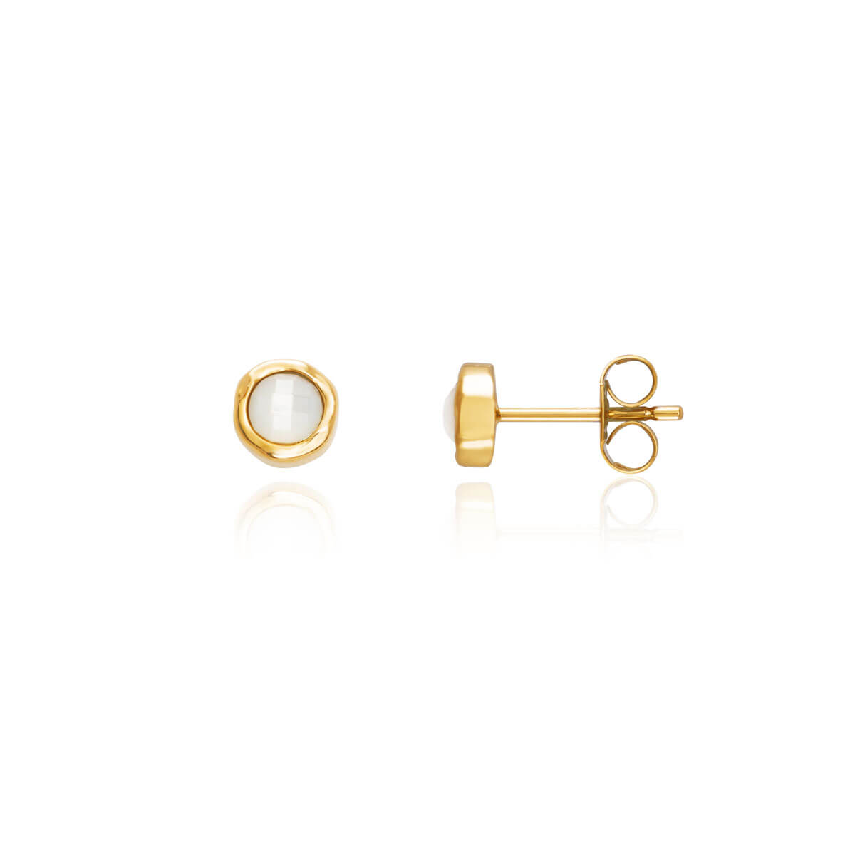 Mini White Quartz Stud Earrings (Gold)