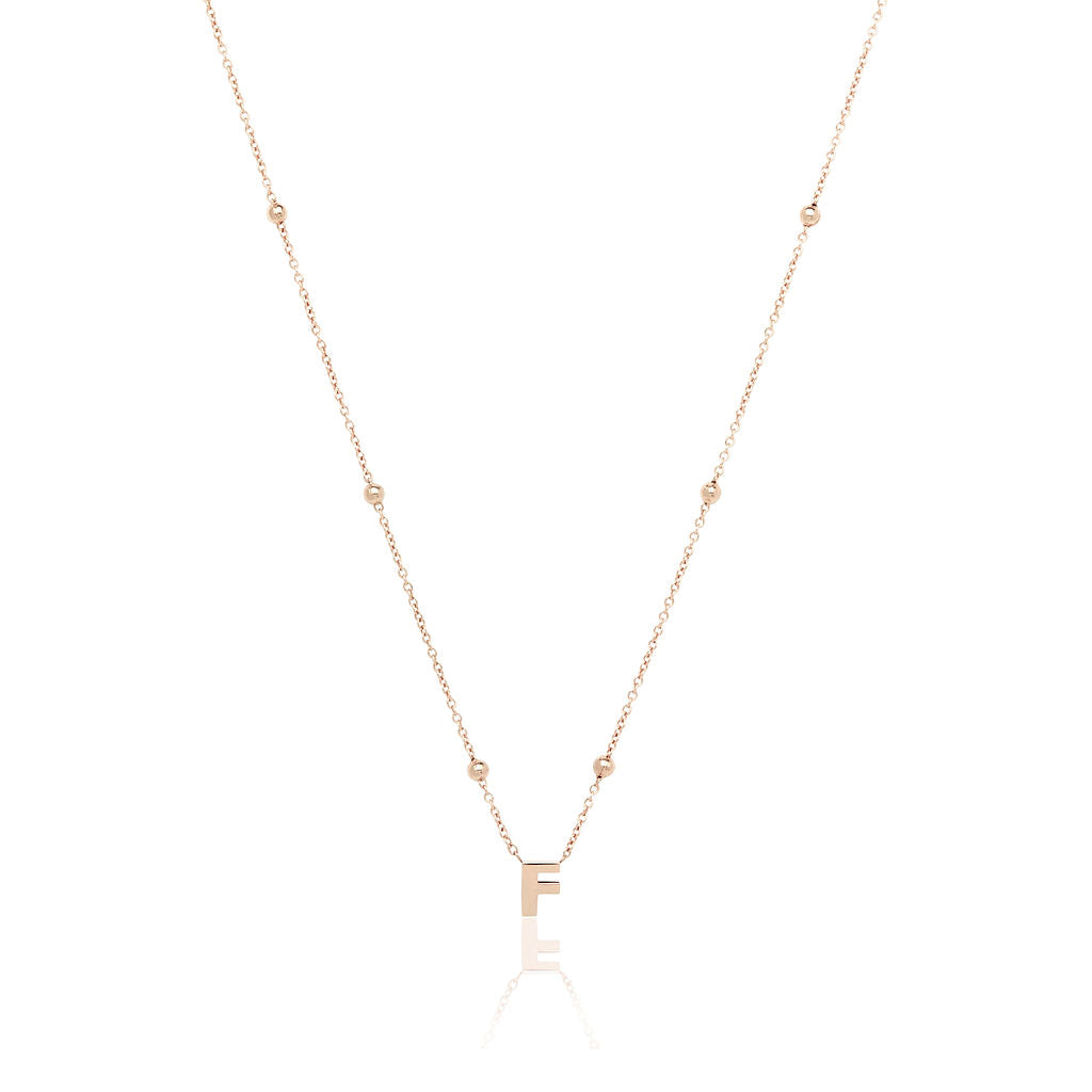 Mini Letter Sphere Chain Necklace (Rose Gold)