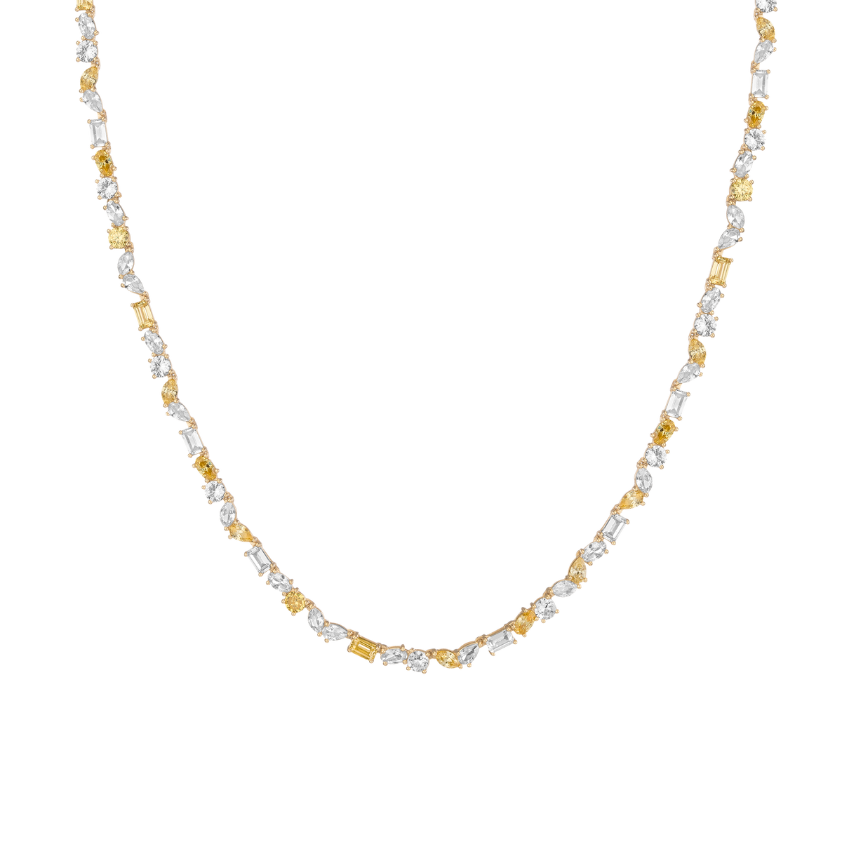 Lab Grown White Sapphire and Canary Mixed Shape Tennis Necklace