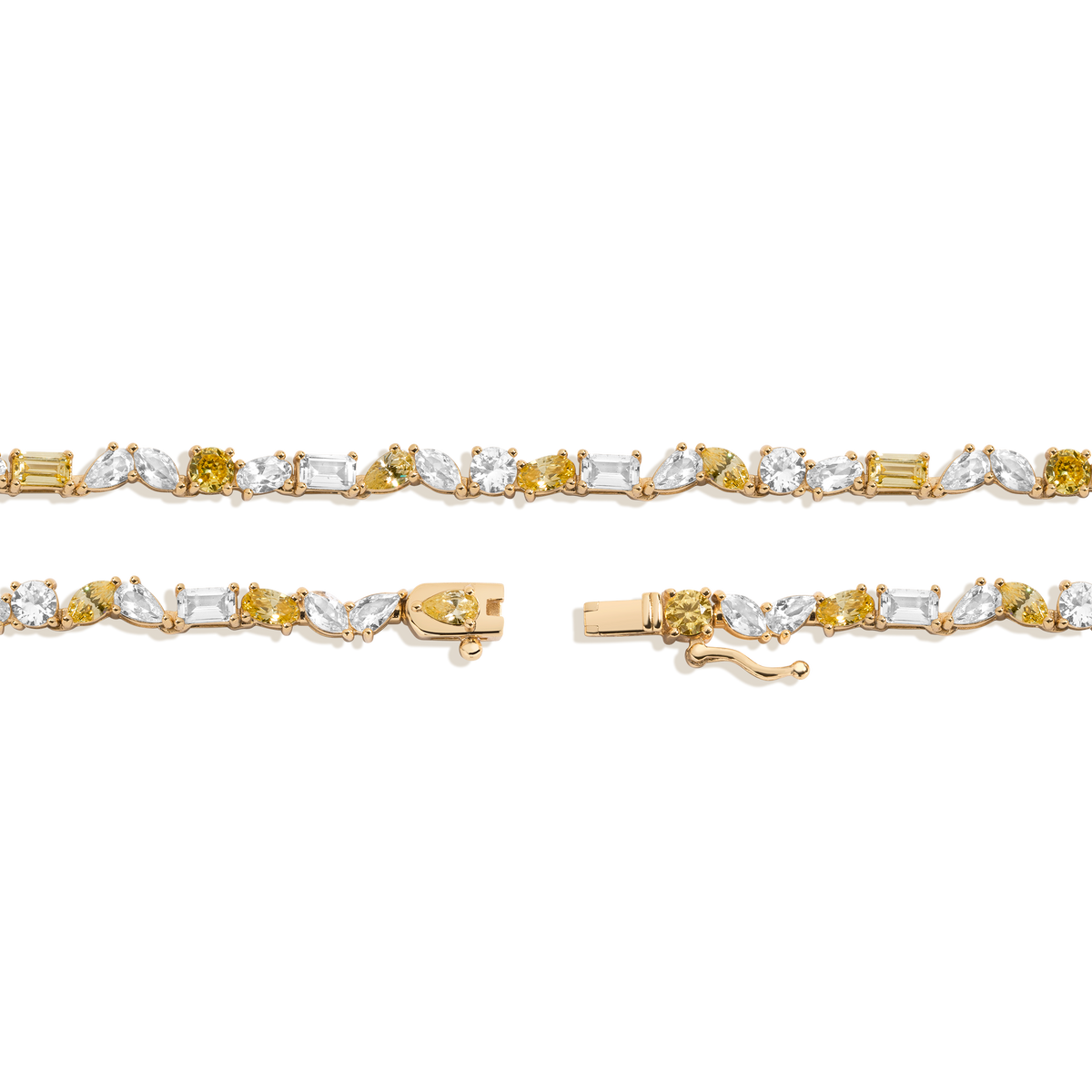 Lab Grown White Sapphire and Canary Mixed Shape Tennis Necklace