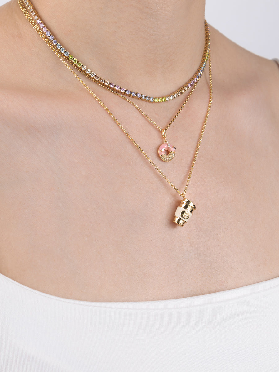 Donut Strawberry Glazed Gold Necklace