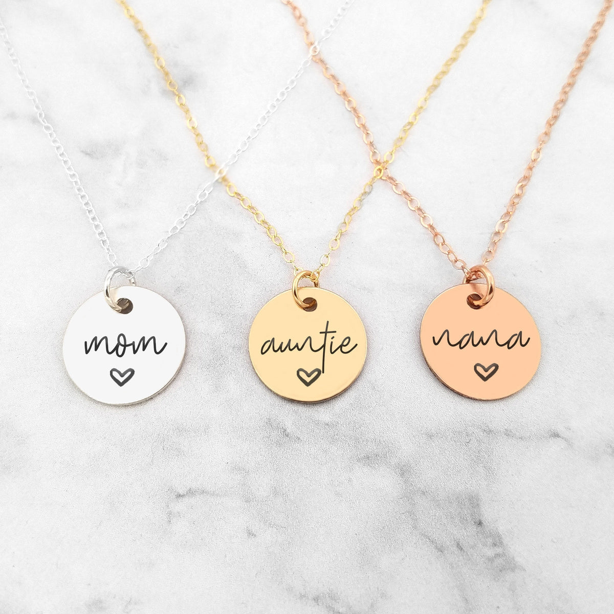 Mom Necklace - Personalized Engraved Disc Necklace