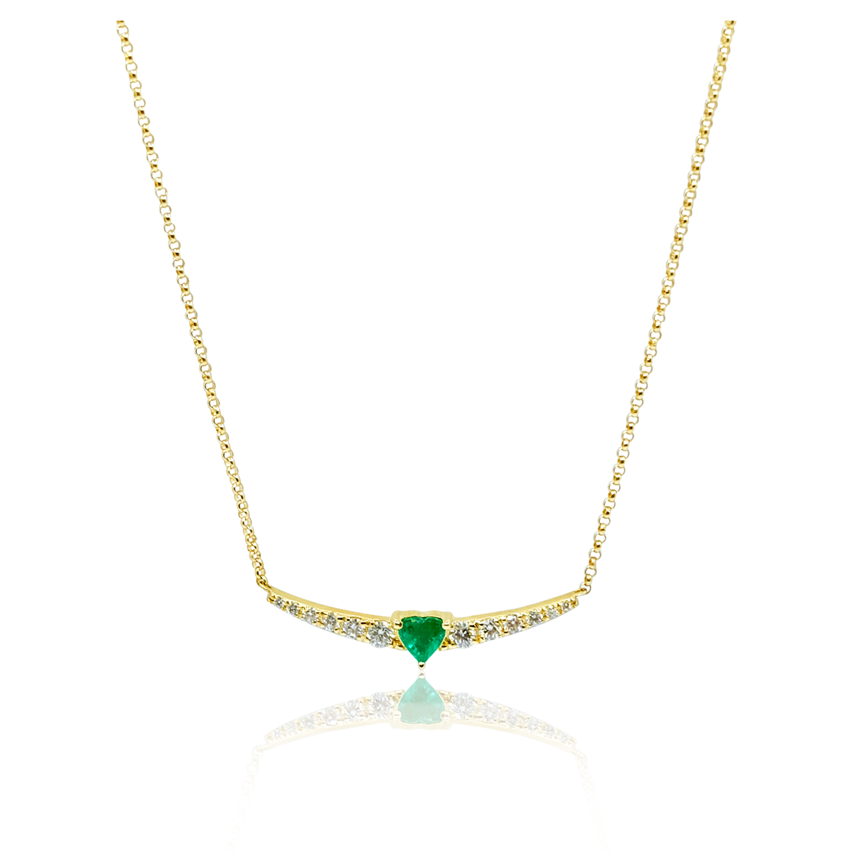 Gold Diamond Emerald Bar Curve Necklace