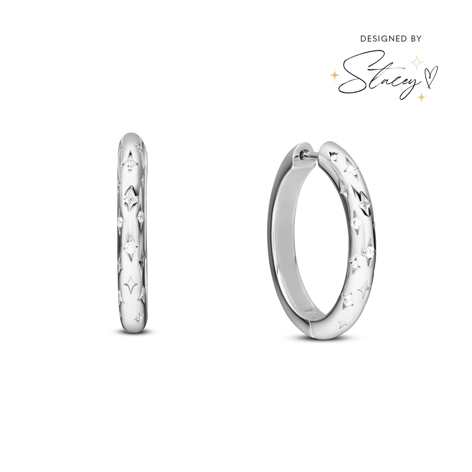 Moon and Back Hoop Earrings (Silver)