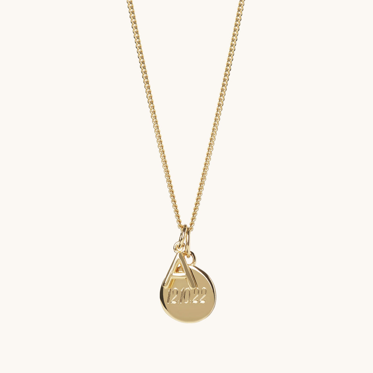 Personalised Disc & Letter Necklace Gold