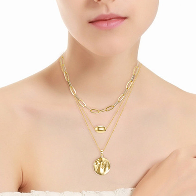 18K Gold Multi Layer Modern Necklace