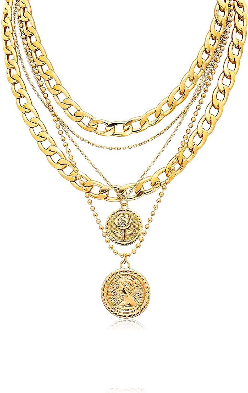 18K Gold Multi Layer Coin Chain Necklace