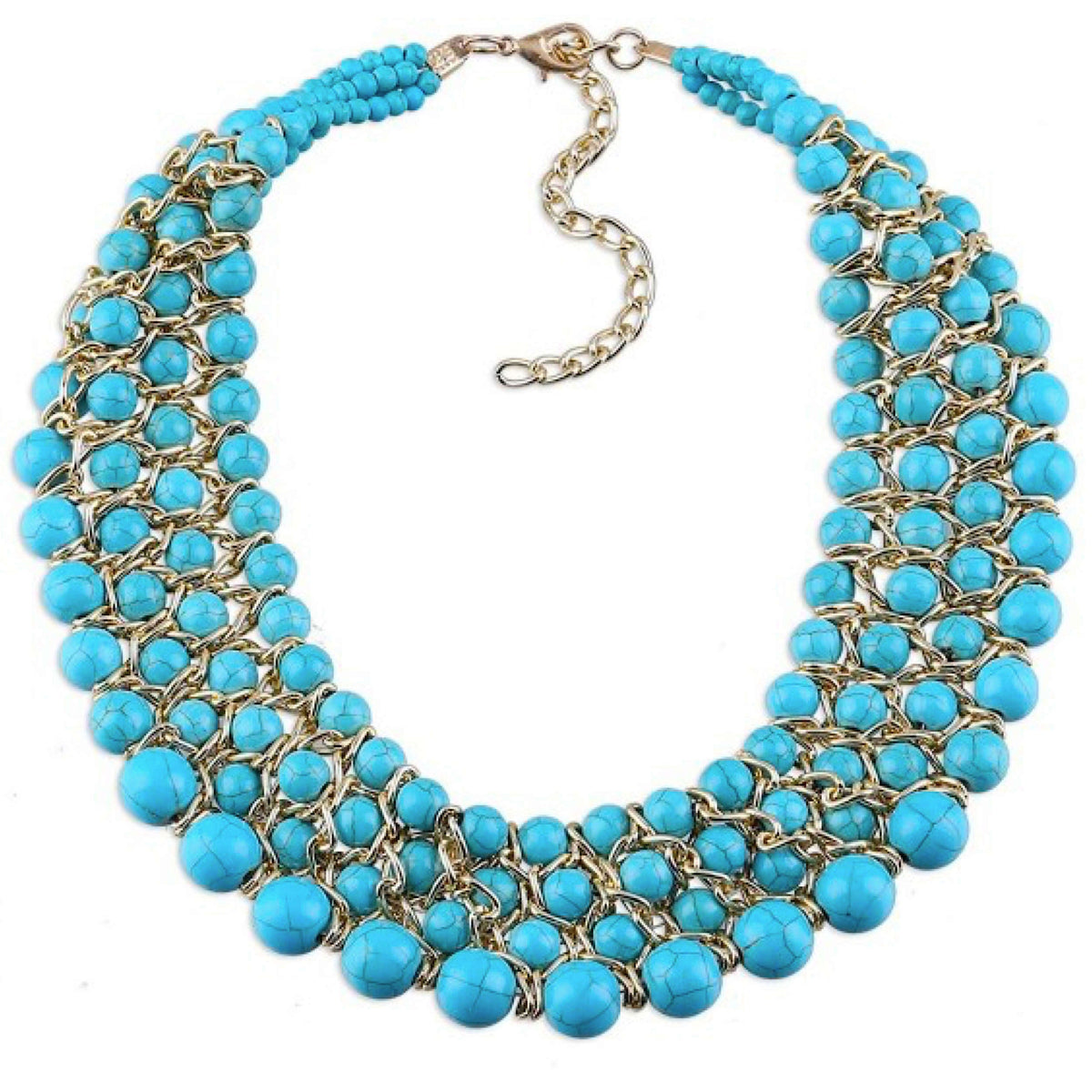 18K Gold Turquoise Statement Necklace