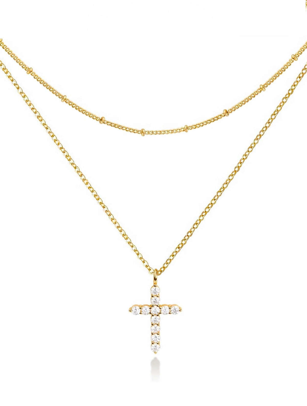18K Gold Layer Cross Modern Necklace