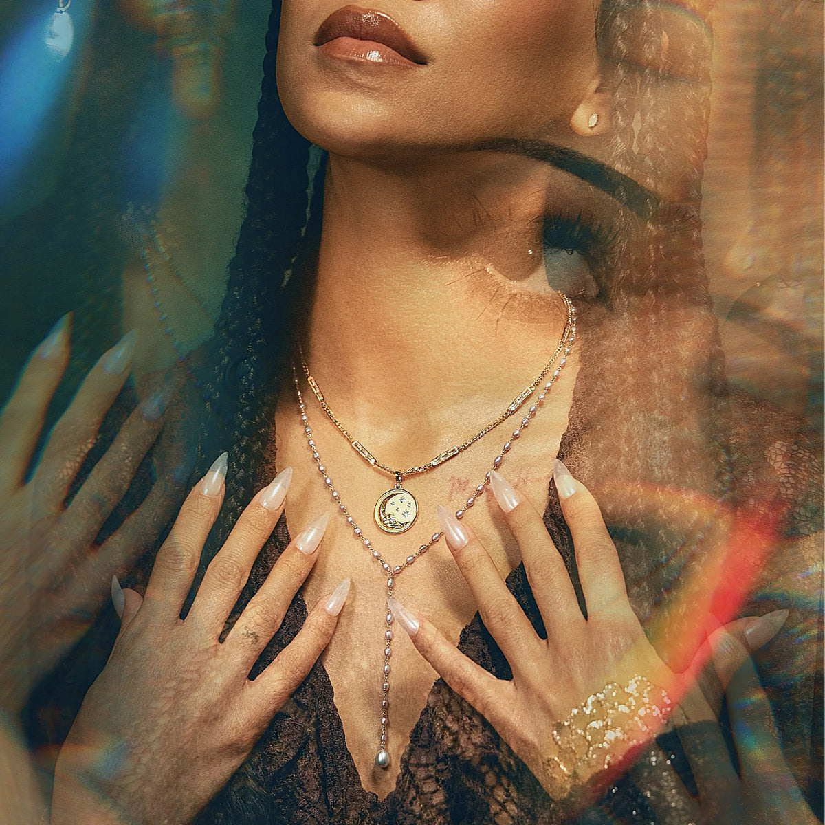 Jhene's Moon Wave Baguette Necklace