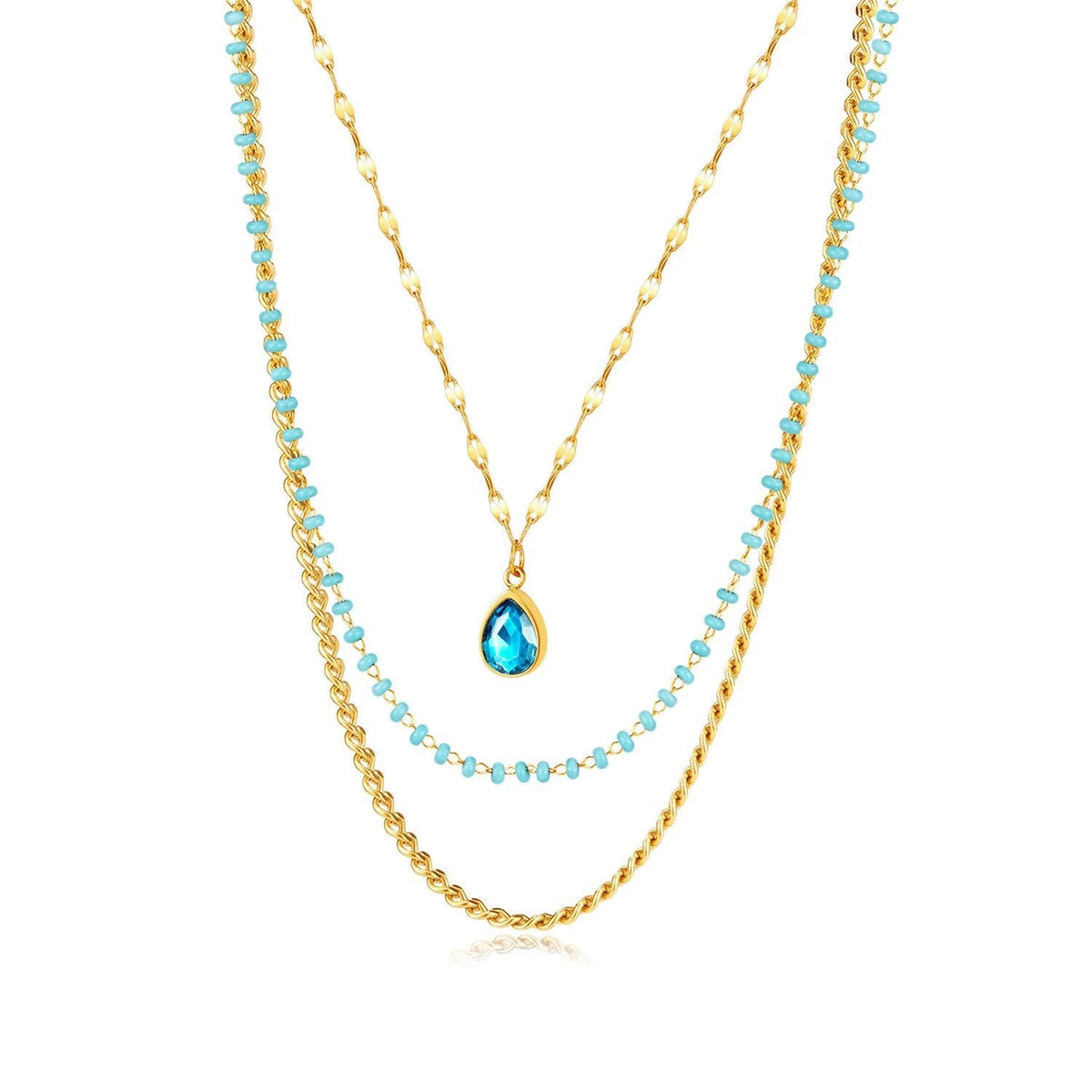 18K Gold Multi Layer Blue Necklace