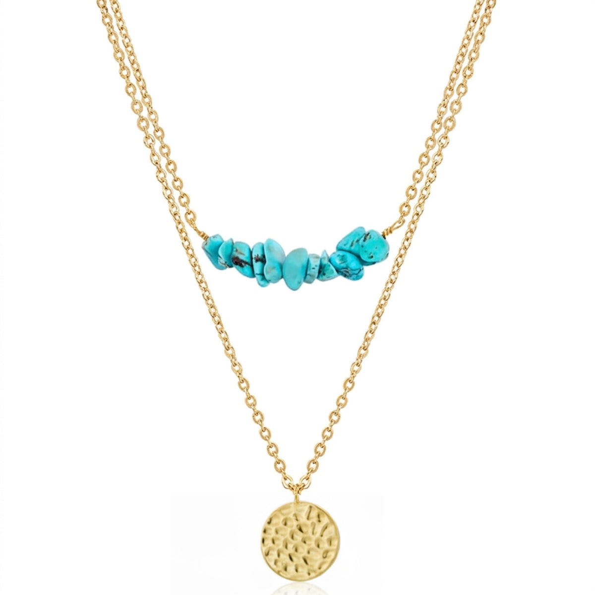 18K Gold Double Layer Turquoise Modern Necklace