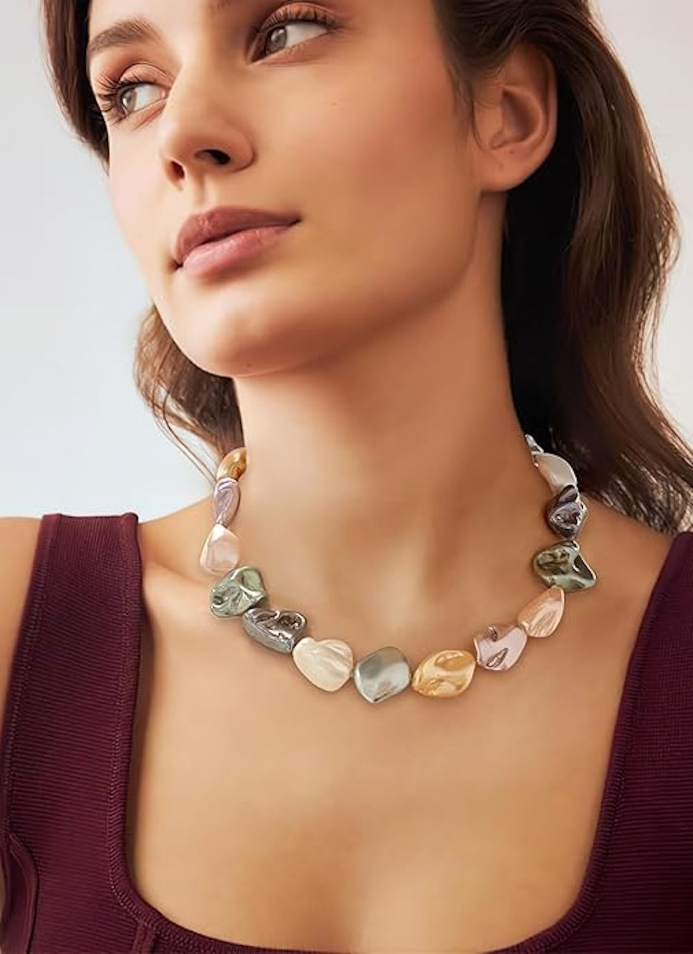 18K White Gold Multi Pink Baroque Pearl Necklace