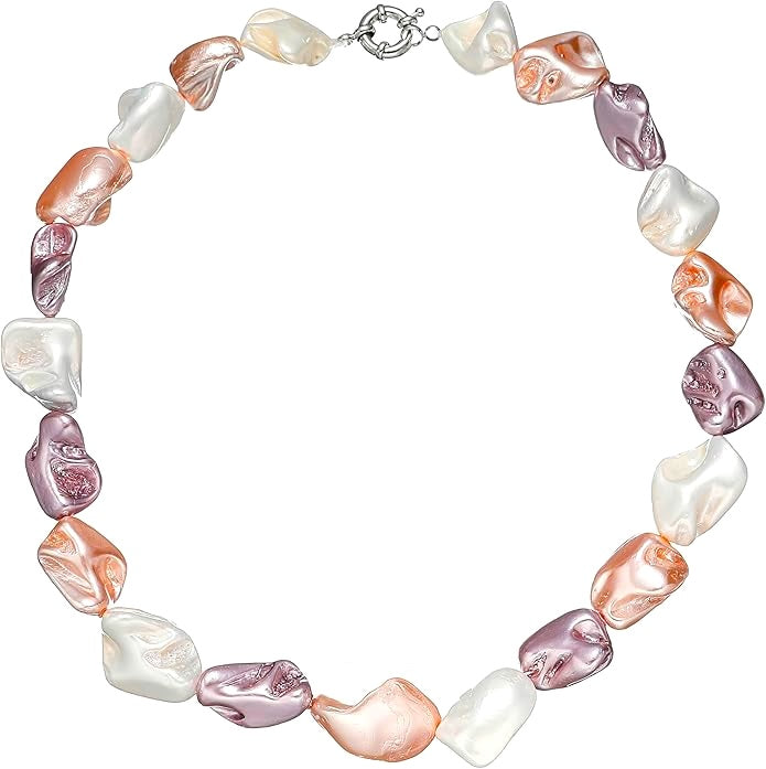 18K White Gold Multi Pink Baroque Pearl Necklace