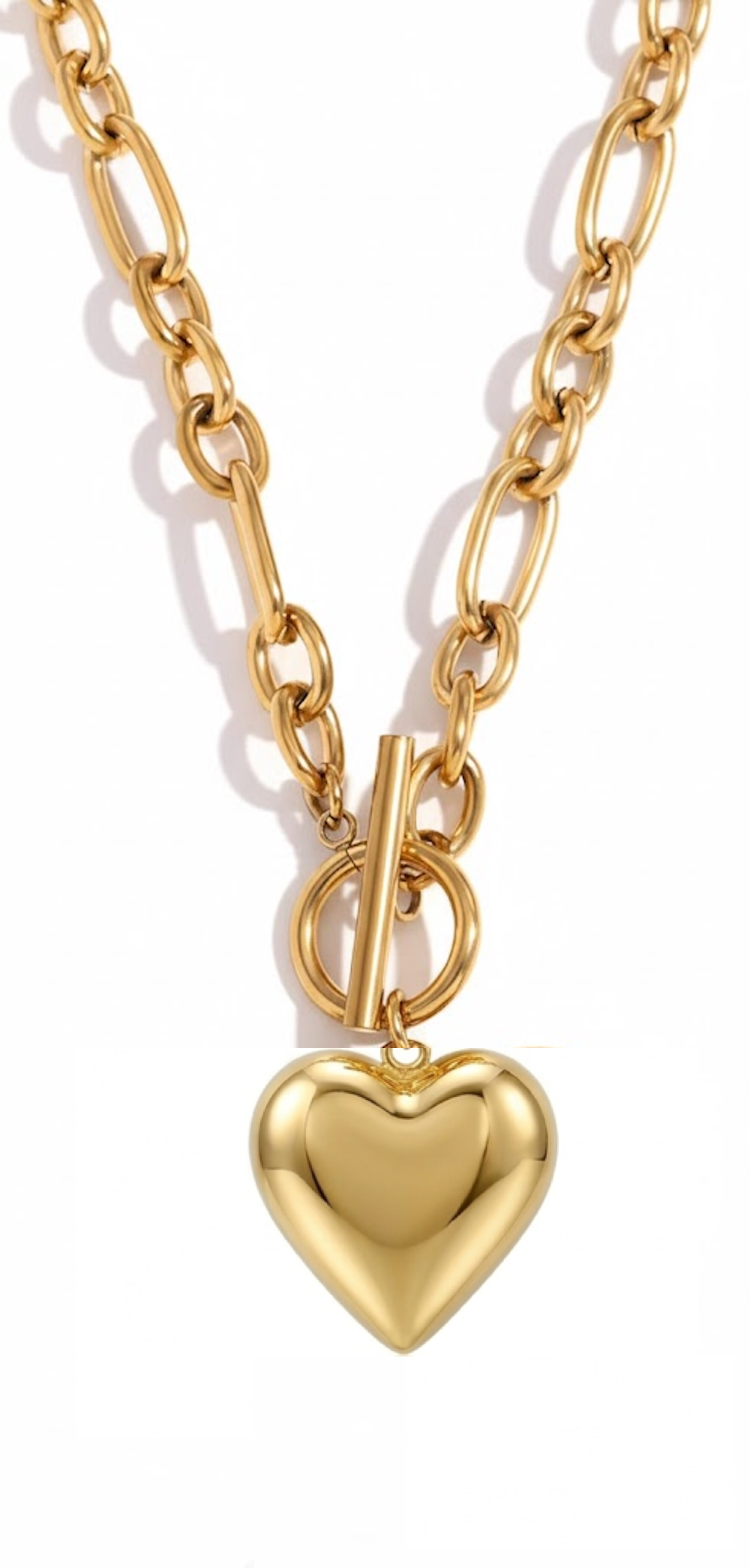 18K Gold Heart Drop Fancy Link Necklace