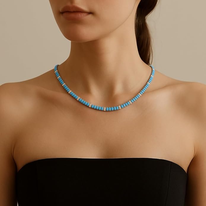 18k Gold Turquoise Tennis Necklace