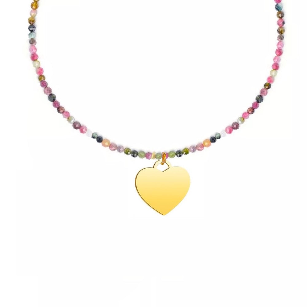 18K Gold Multi Tourmaline Heart Charm Necklace