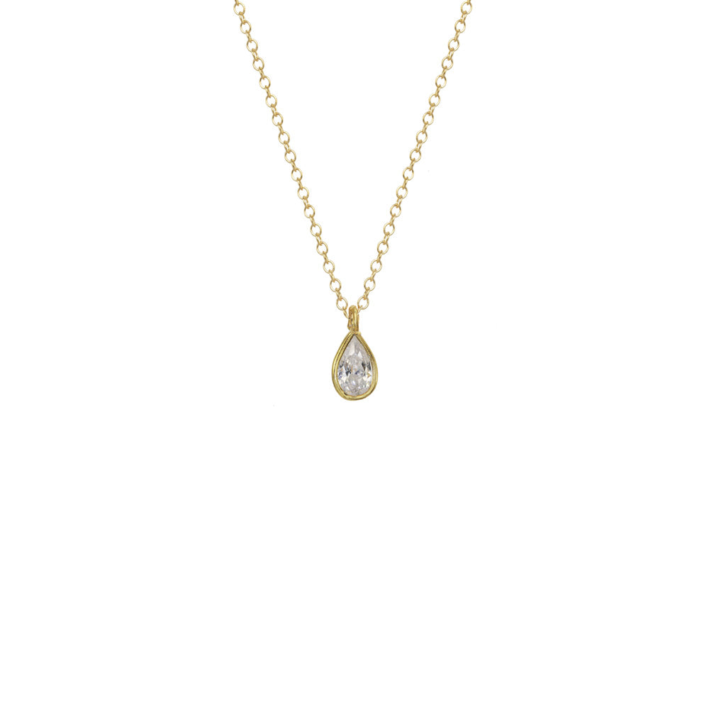 Mini Bezel Teardrop Solitaire Necklace