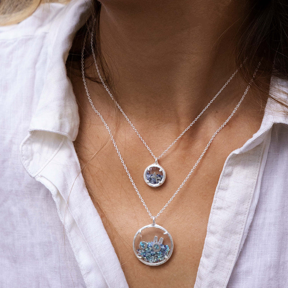 Custom Mini Birthstone Shaker Necklace with Letter