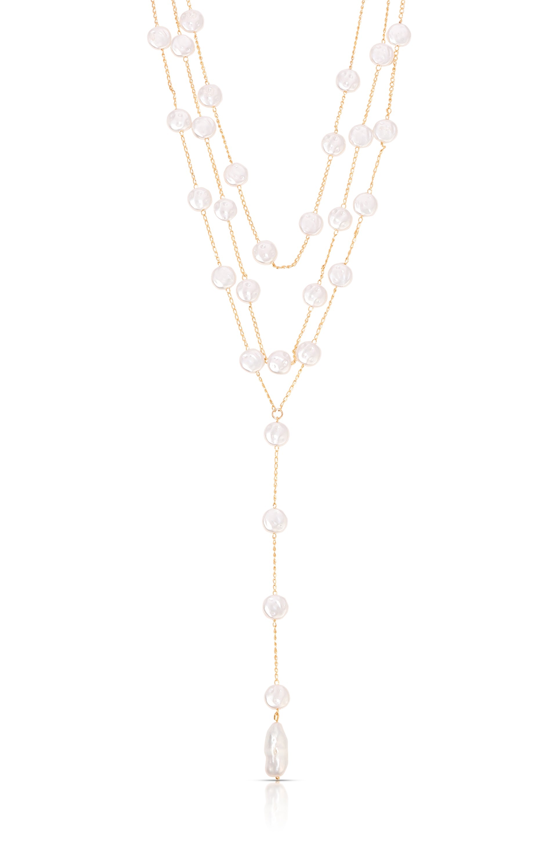 Pearl Coin Layered Lariat Necklace
