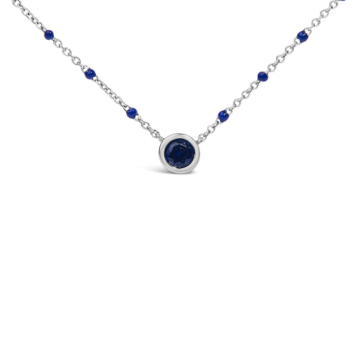 Sterling Silver Created Sapphire Bead Chain Necklace 18 Inch