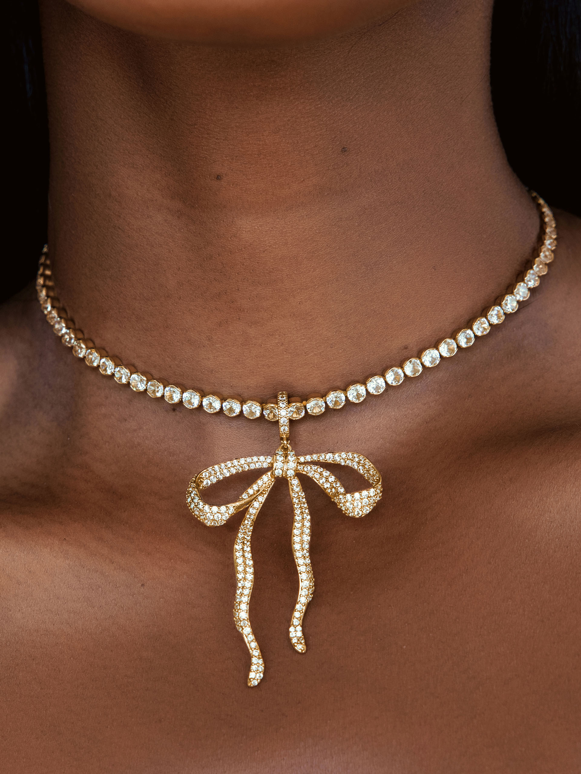 Pave Bow Tennis Necklace