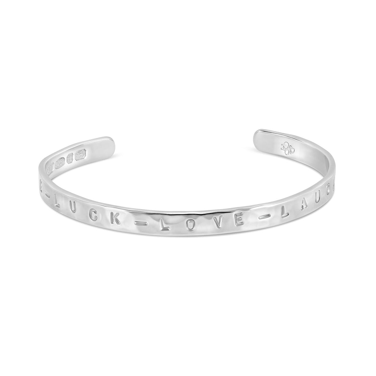 ‘Life Luck Love Laughter’ Hand-Stamped Hammered Nomad Bangle