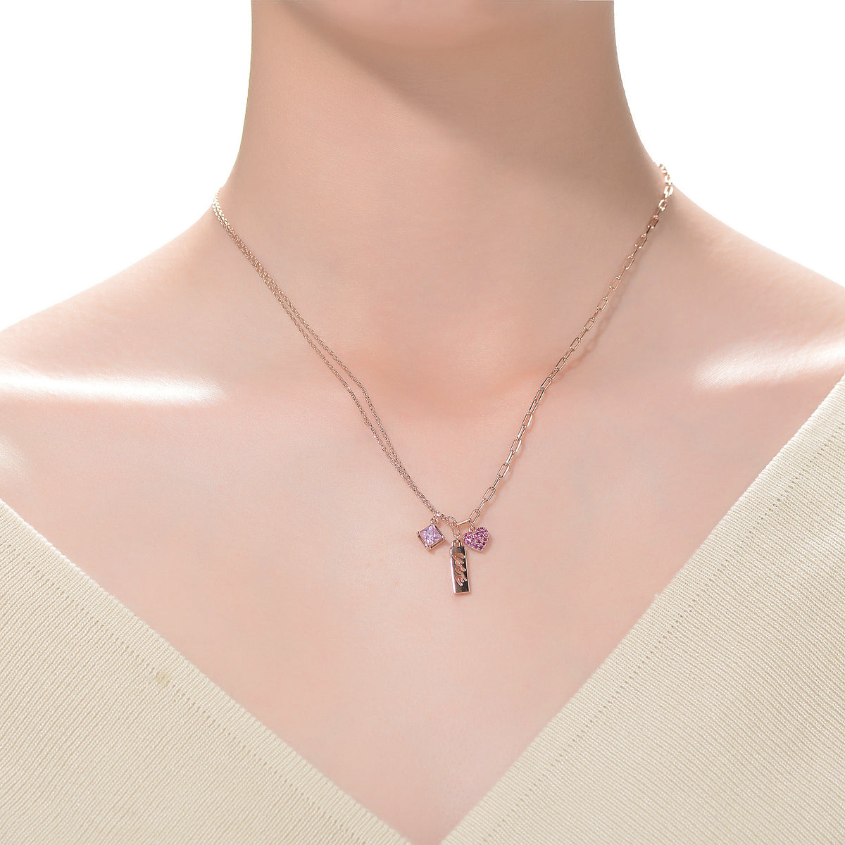 Raquelle Pink Love Charms Necklace